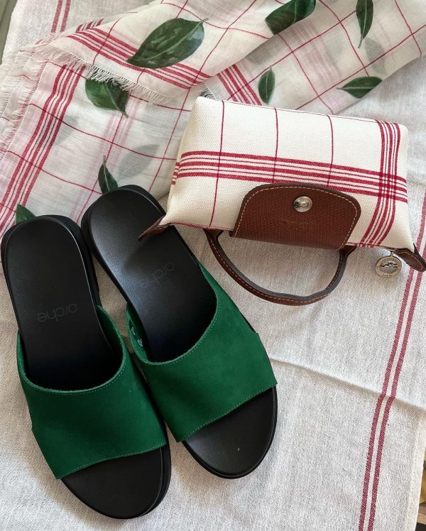 longchamp arche makuzi green leather sandals slides mules Ireland shoes longchamp torchon ireland
