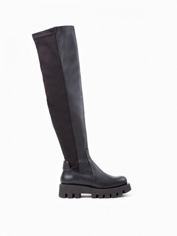 Paloma Barcelo ireland over the knee above de knee chunky boot black leather and fabric