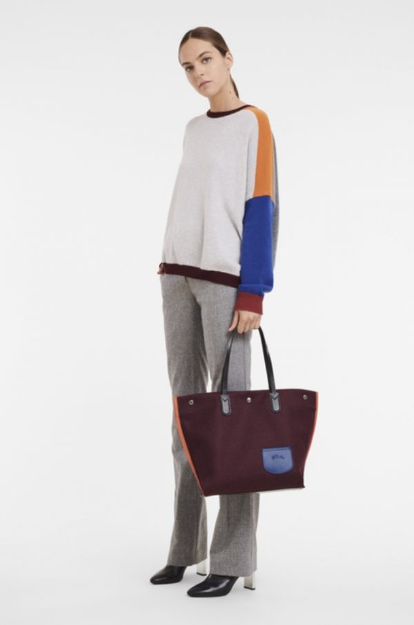 Longchamp ireland large tote burgundy handbag fabric wool handbag