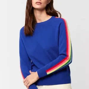 aldo martins ireland cashmere bluse blue Cashmere Color-edged Crew Sweater