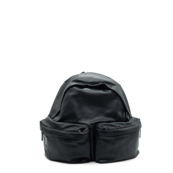 Vic Matie ireland leather backpack Eos Zanio Black pleated backpack maxi pockets, crafted from soft Nappa calfskin. It features a hidden zip and top pocket, and cordura lace loops.