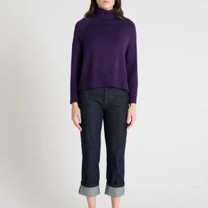 hana san ireland Bruce Sweater - Purple - Off white 100% merino wool with Italian yarns