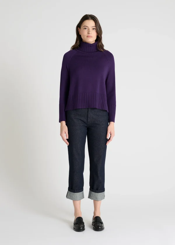 hana san ireland Bruce Sweater - Purple - Off white 100% merino wool with Italian yarns