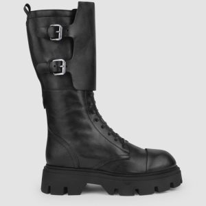 Ernesto dolani ireland DENTE 18 BLACK LEATHER COMBAT BOOTS leather boots